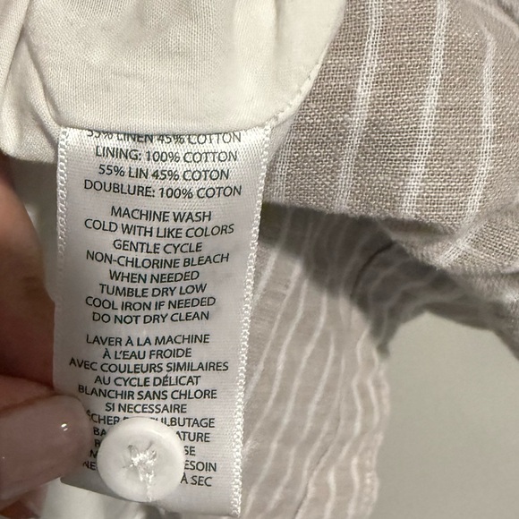 Beach Lunch Lounge Linen Blend Stripe Sleeveless Dress CoverUp Tan White Medium - Picture 2 of 10